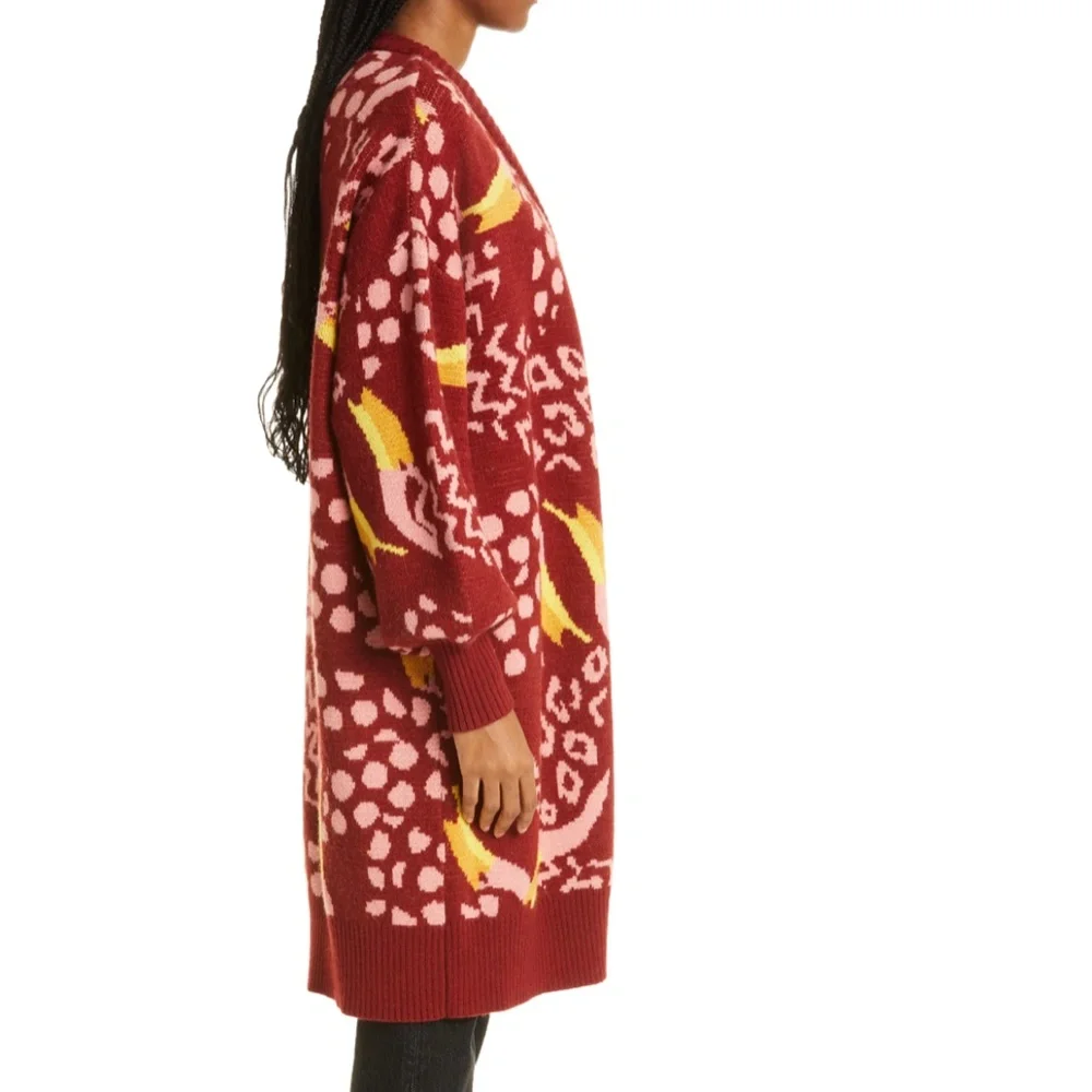NWT $210 FARM RIO Toucanissimo Cardigan in Burgundy!